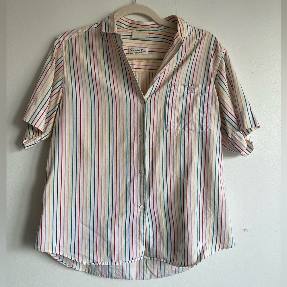 Christian Dior Vintage Multi-colored Striped Button Up